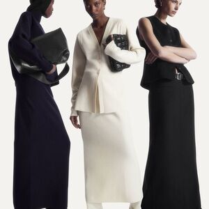 COS DOUBLE-FACED WOOL COLUMN MAXI SKIRT DARK BLUE